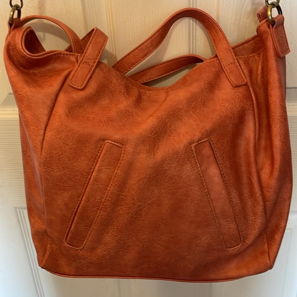 ANTIK KRAFT large Coral, TOTE, PURSE, Handbag EUC RUST SHOULDER STRAP - Picture 3 of 15